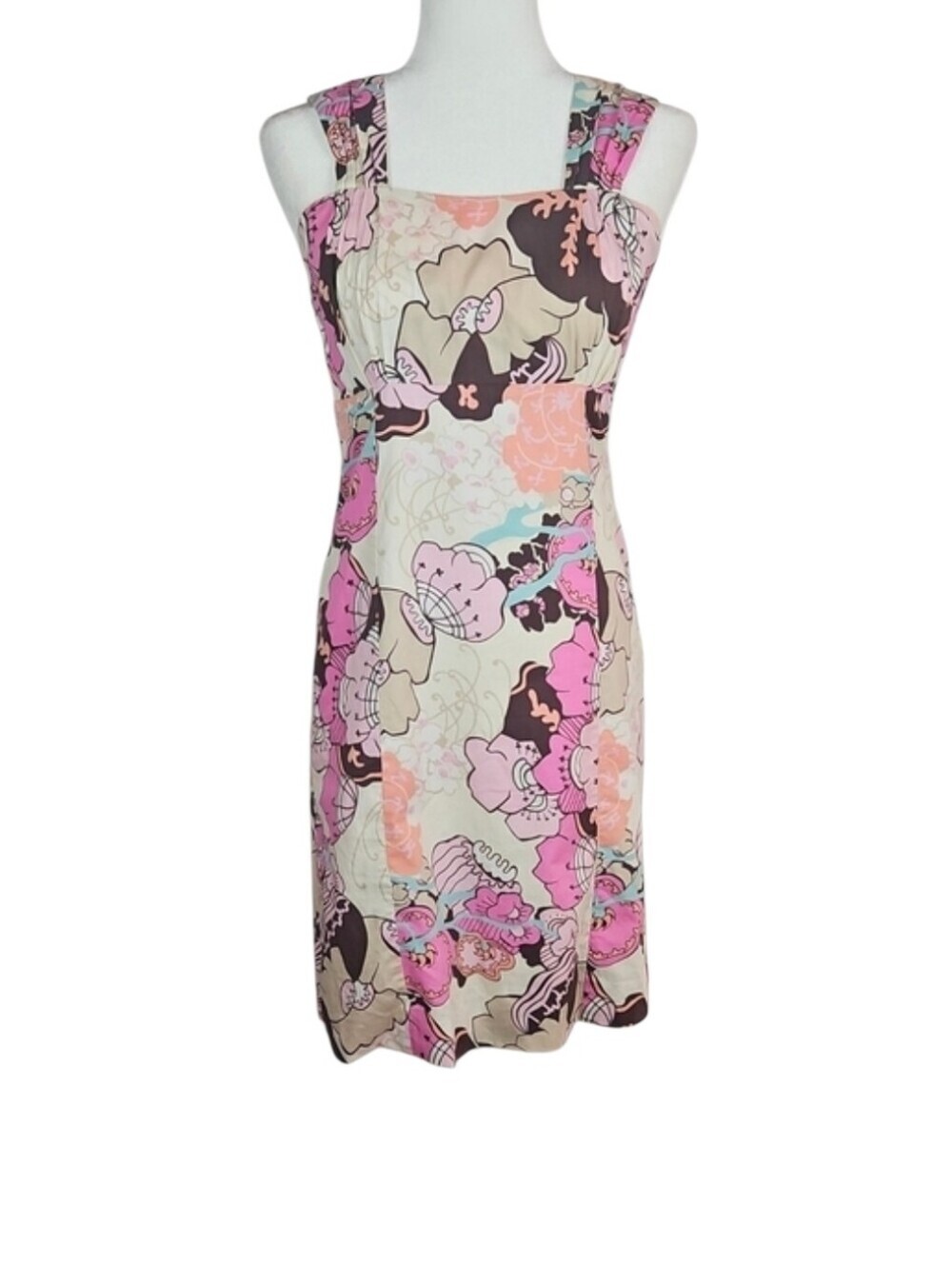 Y2K Vintage Pink Cream 70s - Style- Print Floral Dress Retro Sundress Babydoll S
